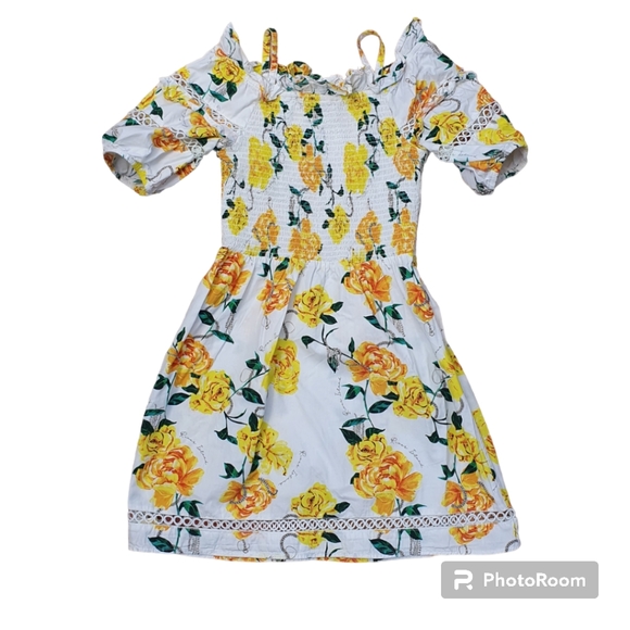 River Island Other - River Island Rose Print Sundress Puff Sleeve Cotton 12yrs 50's Ruched.